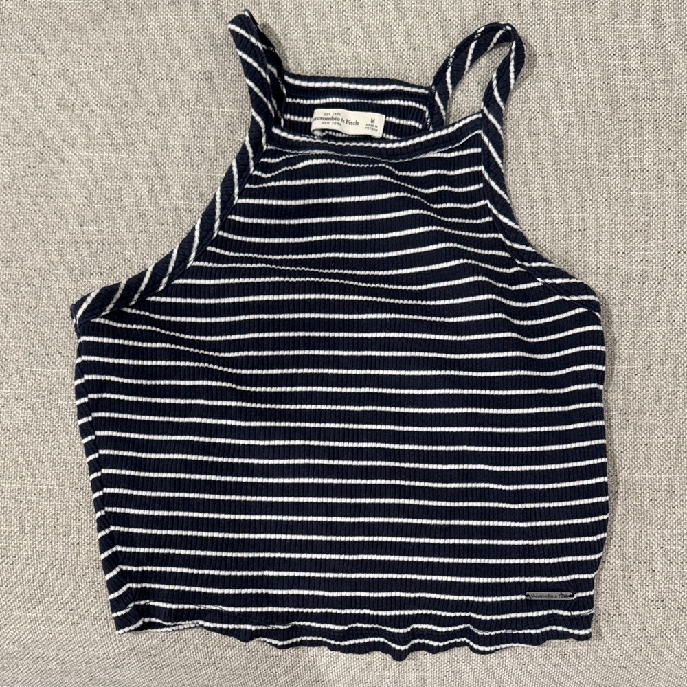 Abercrombie & Fitch Navy and White Striped Tank Top